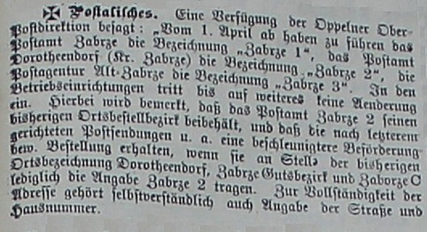 post zabrze hindenburg Zabrzer Anzeiger nr 79, Blatt 1  6 April 1905 