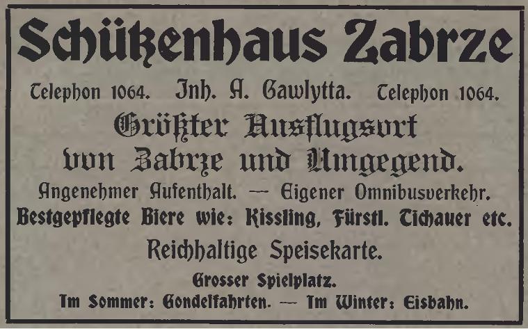 Zabrzer Anzeiger Schützenbund Schützenhaus Zabrze Hindenburg August Gawlytta